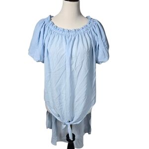 Ashley Stewart Size 14/16 Sky Blue Hi-Lo Sheer Blouse with Tie